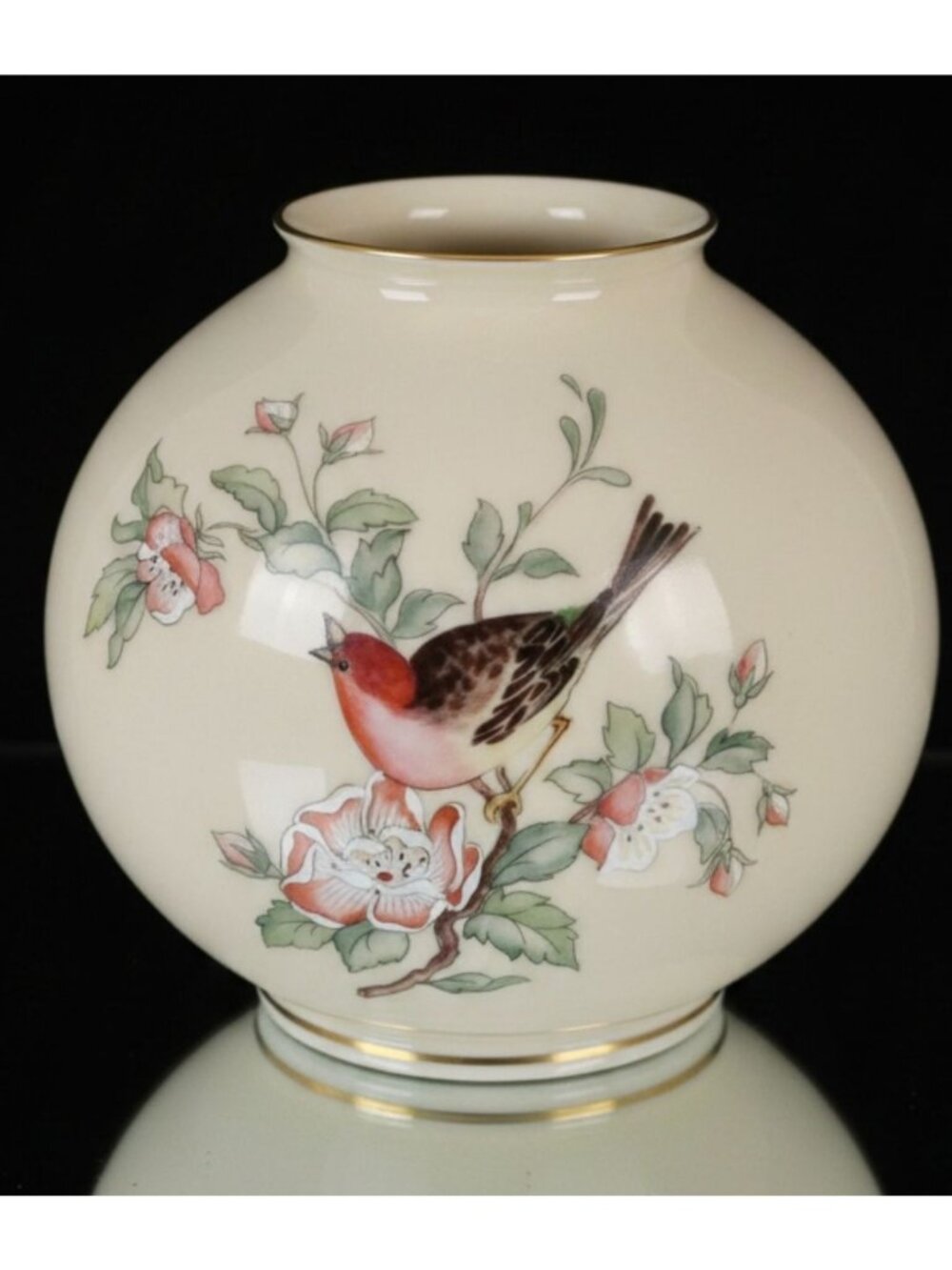 Lenox China Serenade Small Globe Vase 24K Gold Bird & Floral Design